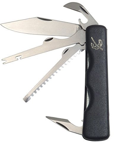 Mikov Angler Taschenmesser, 5 Funktionen Multitool Messer, BLACK Kunststoff Griff, scharfes Taschenmesser, Fischermesser Fischsäge 7,5cm ROSTFREI Klinge für Jagen/ Angeln/ Fischen, Multifunktionswerkzeug
