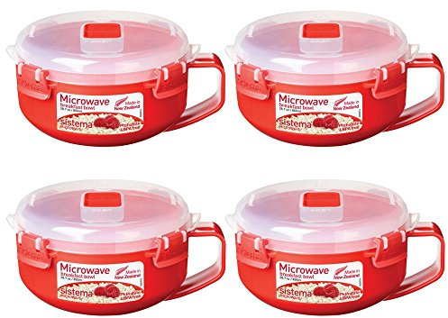Sistema Microwave Cookware Breakfast Bowl, 28 Ounce/ 3.5 Cup, Red, Pack of 4