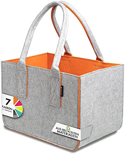 Shopping-Bag aus Filz, große Einkaufs-Tasche mit Henkel, Einkaufskorb, faltbare Kaminholztasche, Aufbewahrung von Holz, vielseitige Tragetasche, Spielzeug-Aufbewahrung, Farbe grau (grau/orange)