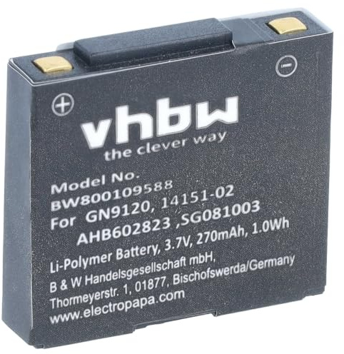 vhbw Akku Ersatz für GN Netcom AHB602823 | 2901-249, 14151-02, 14151-01 für Wireless Headset Kopfhörer (270 mAh, 3,7 V, Li-Polymer)