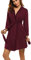 UNibelle Damen Morgenmantel Kurz aus Baumwolle Dünn 3/4 Ärmel Bademantel Kimono Saunamantel Robe Negligee Mit V-Ausschnitt Sommer Dunkelrot L