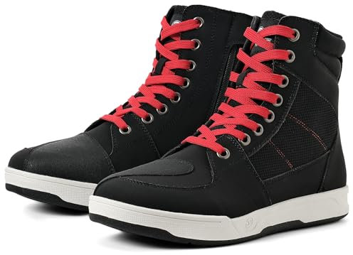BORLENI Stivali da Moto Pelle Bovina da Uomo Scarpe da Moto da Motocross Città Corsa Strada Stivali Protettivi da Moto da Motociclista Nero 40