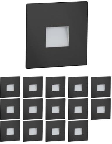 ledscom.de 15 Stück LED Treppenlicht/Wandeinbauleuchte FOW für innen und außen, Downlight, eckig, schwarz, 85 x 85mm, warmweiß