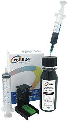 refill24 Nachfüllset kompatibel mit HP 305/305XL / 307/307XL Druckerpatronen Schwarz, Nachfülltinte passend für DeskJet Plus Envy, Refillset mit Zubehör, Anleitung, 100 ml Druckertinte