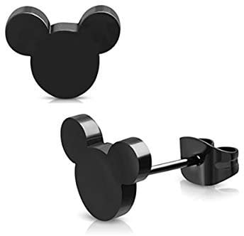 baobei mickey Maus Ohrstecker für Frauen schwarz silber gold vergoldet Edelstahl Small Sleeper Knorpel Minnie Maus Ohrstecker für Männer Junge Mädchen Nickel Kostenlos mit Schmuckschatulle (black)