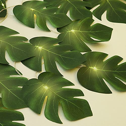 Guirlande lumineuse à 20 LED Monstera,Feuilles de palmier artificielles tropicales en rotin,Décoration murale à suspendre,Thème jungle et plage,Décoration de la maison