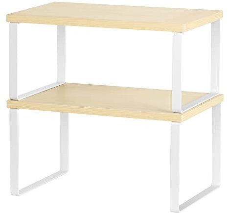 CADUKE 2er Set Schrank Küchenregale Stapelbare Arbeitsplatte und erweiterbare Holzschrank Organizer Regale für Badezimmer Arbeitszimmer, Weiß