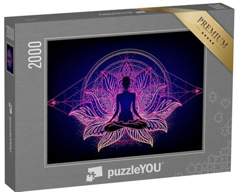 puzzleYOU: Puzzle 2000 Teile „Buddha-Silhouette: Lotus-Position, Yoga“ – aus der Puzzle-Kollektion Chakra, Menschen
