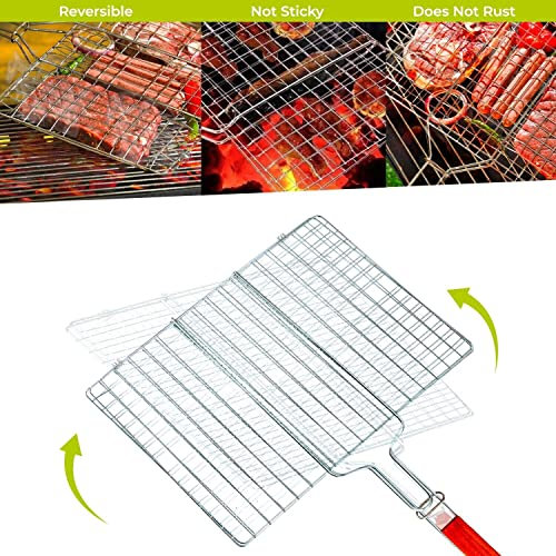 LORD C Grilling Basket Portable Stainless Steel Bbq Grill Mesh Clamp Cooking Roast Tool Perfect For Vegetables Fishes Shrimp For outdoor Camping Barbecue Outdoor Picnic Pack Of 1 (22cm X 28cm)