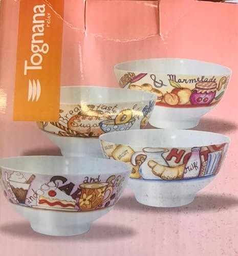 GME set 4 ciotole - scodelle per colazione in porcellana diametro cm.14 decori assortiti