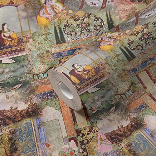 A.S. Création WTD 381741 Papier peint intissé style oriental lisse Vert orange 10,05 x 0,53 m