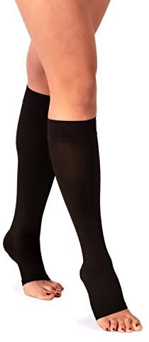 RIEMTEX Kompressionsstrümpfe Klasse 1 CCL1 Stützstrümpfe Damen und Herren mit offener Spitze schwarz oder beige Classic Serie 7110 (Größe 5, Schwarz)