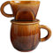 Asayu Japan Ceramic Coffee Pour Over Maker Dripper And Mug Set in Caramel, Slow Brewing Paper Filter Holder with 3 Holes for Hot Coffee and Tea - Complete 2PCS Set Made In Japan