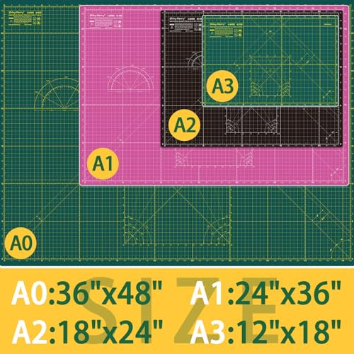 Selbstheilende Schneidematte A0, 91,4 x 121,9 cm, Stoffschneidematte, doppelseitig, 5-lagig, Bastelschneidebrett zum Nähen, Basteln, Stoff, Quilten, Scrapbooking-Projekte, Schwarz/Grau Shiny Merry