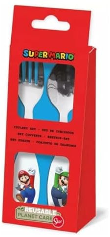 Juego de cubiertos para niños de acero inoxidable – Tenedor y cuchara Mario