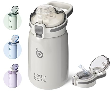 Bottle Bottle Kids Water Bottles with Straw 350ml(12oz) Stainless Steel Toddler Cup Small Insulated Baby Cute Water Bottle for School (Gray)