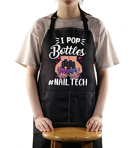 WZMPA Nail Tech Kochschürze, Nageltechniker-Geschenk, I Pop Bottles Nail Tech verstellbare Schürze Nagelstylist inspirierte Geschenke, Nail Tech Schwarz, Medium