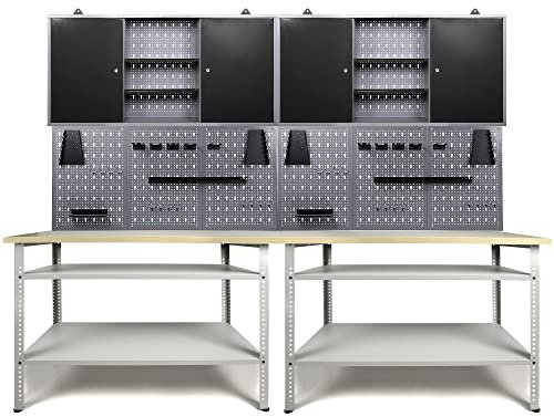 Ondis24 Werkstatteinrichtung 240 cm Werkbank Nobbi Pro, Metall, Lochwand mit Hakensortiment, 2 Werkstattschränke