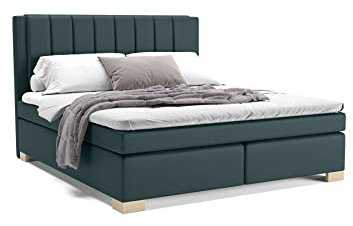 PANDA MÖBEL Maurice Boxspringbett 180 x 200 cm Doppelbett mit hochwertiger Pocket-Matratze und Topper, Polsterbett, Bett, Bettgestell, Stilvoll, Schlafzimmer, Modern (Grün, 180 x 200 cm)