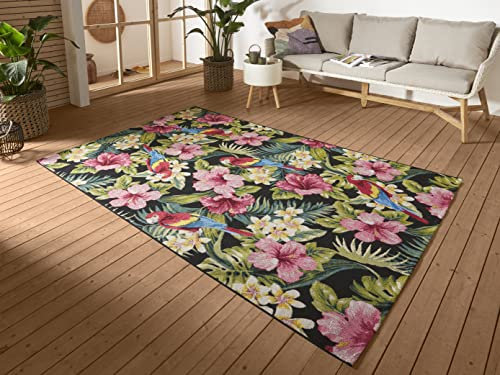 Hanse Home Tropical Feeling In- & Outdoor Teppich – Flachgewebe Jungel Blumen Flower Florales Design, ÖKO-TEX Wetterfest & UV-beständig für Balkon, Terrasse, Garten, Wohnzimmer – Bunt, 160x235cm