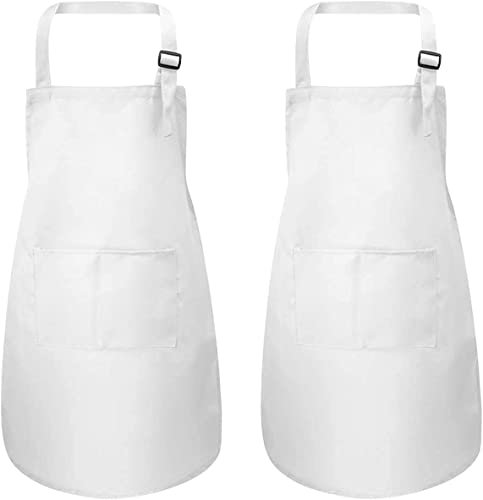 NiceLand Kinder Schürze,2 Stück Kind Küche Schürze Malschürze Set, Verstellbare Weiß Kinderschürze mit 2 Taschen für Küche Kochen Backen Malerei (4-13 Jahre)