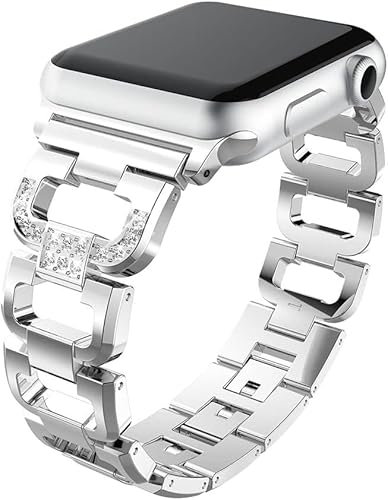 PINHEN Compatibile con Cinturino Apple Watch 41mm 45mm - Metallo Acciaio Inossidabile con Cinturino di Ricambio Crystal Diamond Shiny Strass per iWatch Serie 8/7/6/5/4/3/2/1/SE (41/40/38mm, Silver)