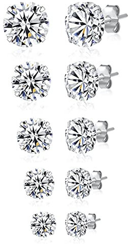 YOXUA 5 Pairs Cubic Zirconia Hypoallergenic Stud Earrings For Women Men Girls. Personalized Cartilage Fashion Earrings Are Available In Silver, Gold, Rose Gold Sizes Ranging From 3-8mm (Silver)