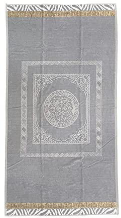 Strandtuch Pompeji Blau Griechisch Gold Frottee 100% Baumwolle Handtuch 90 x 160 cm Beach Towel (Grau)