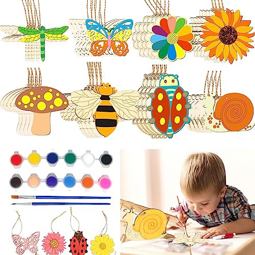 Sonwaha Holztiere zum Bemalen 40 Stück Holzblumen zum Bemalen Basteln Kindergeburtstag Bastelset Kinder Holz Bemalen Kinder für Alter 3 4 5 6+ Jahre DIY Kinder Malen Dekoration