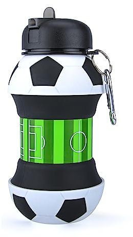 YverLand Faltbare Wasserflasche für Jungen und Mädchen, BPA-frei, für Camping, personalisiert mit Ihrem Sport, kompakter Wasserball als originelles Geschenk (Futball)