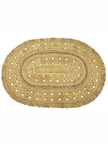 carpetfine Juteteppich Finn Oval Naturfarbe Beige 160x230 cm handgewebt aus Jute | Moderner Naturteppich Uni im Boho - Style Teppich Oval für Wohnzimmer, Schlafzimmer und Küche