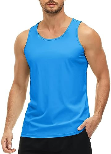 MAGCOMSEN Achselshirt Herren Ärmelloses Sport Tops Leicht Quick Dry Tankshirts Herren UV Outdoor Fitnessshirt Stringer Workout Gym Muskelshirt Azurblau XXL