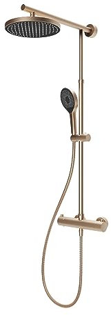 Schulte Duschsystem mit Sicherheits-Thermostat, Kupfer, Handbrause rund, Kopfbrause rund flach, Duschmaster Rain Regendusche, EP964028-285