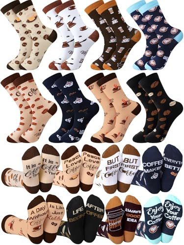 Liitrsh 8 Paar Kaffeesocken für Damen, Baumwolle, Crew-Socken für Erwachsene, Barista, Kaffeeliebhaber, Urlaubsgeschenke