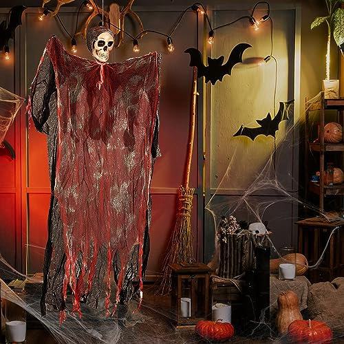 Halloween Deko Skelett, 107 cm Hängende Skelett Gespenst Horror Deko, Halloween Deko Outdoor Hängende Skelett, Halloween Deko Garten, Grusel Deko Skelett für Halloween Dekoration, Party Deko