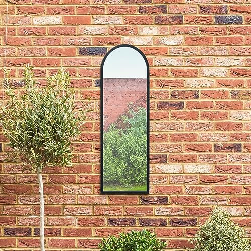 MirrorOutlet The Arcus - Black Metal Framed Modern Arched Garden Wall Leaner Mirror 47 X 16 (120CM X 40CM) Black. 2cm Wide Frame and 3cm Deep