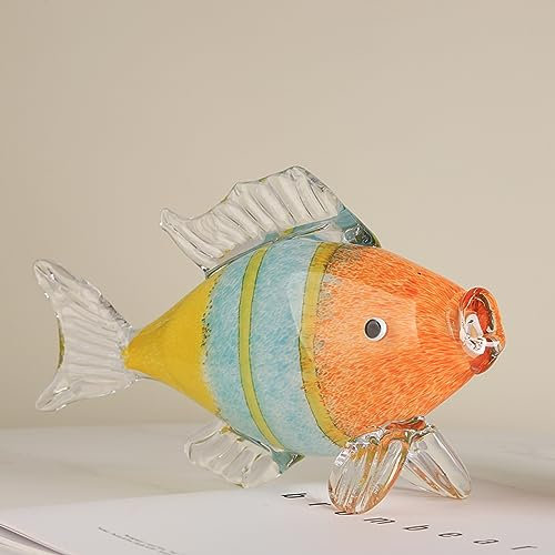 DECRZPB Handgefertigte Bunte Fische aus Glas Tropische Fische Figur aus geblasenem Glas farbige Glasur Briefbeschwerer Geburtstagsgeschenk Tischdekoration Heimdekoration