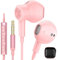 Wired Earbuds Headphones 3.5mm Jack for MP3 Player MP4 Airplane Kids School Student Aux Headset Corded Earphones with Microphone Noise Isolation Plug in Ear Buds for iPhone 6 Laptop Computer Pink