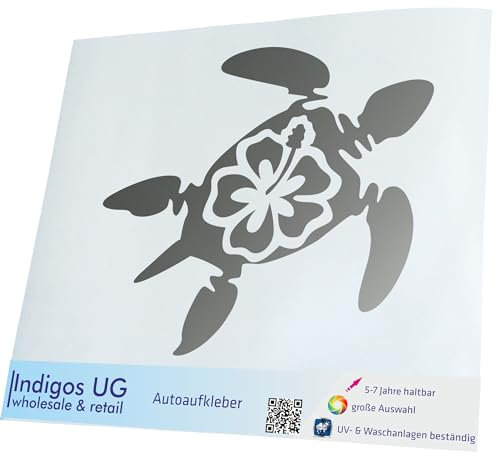 INDIGOS UG Auto Aufkleber Auto - 200x167 mm - Schildkröte Hawaii - Silber - Selbstklebender Sticker für Auto, Fenster, Bus oder LKW