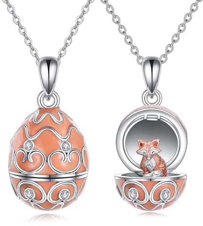AXELUNA Fuchs Halskette Sterling Silber Osterei Anhänger Halskette Tierschmuck Geschenke für Frauen Mädchen Geburtstag