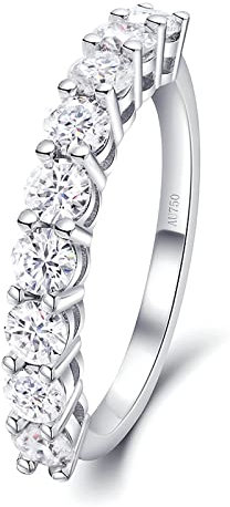 Lieson Verlobungsring Frauen, Trauringe Weißgold 750 18K Elegant Reihe Rund Moissanit mit 0.1ct Eheringe Weißgold Große 65 (20.7)