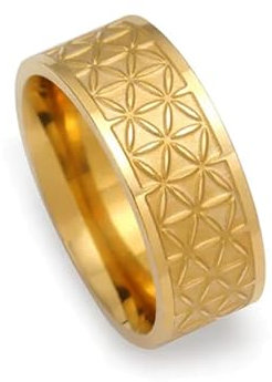 BlackAmazement 316L Edelstahl Ring Blume des Lebens Ornament Silber Gold Damen (Gold, 63 (20,1))