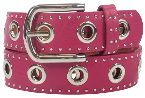 fashionchimp Damengürtel mit XXL-Ösen und Nietenbesatz, Gürtel im Vintage-Look, Jeansgürtel, Breite ca. 3,5cm (Pink, BW100cm - Gesamtlänge 115cm)