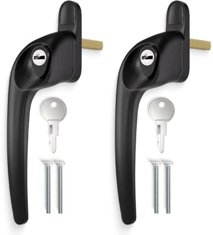 Bwintech 2 Pcs Offset Black UPVC Aluminium Window Handle,Left Hand, 43mm Spindle for Indoor and Outdoor UPVC Window