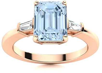 0,60 Ctw Achteckform Blauer Aquamarin-Edelstein 925 Sterling Silber Drei-Stein-Damen-Verlobungsring Roségold Vermeil, 56