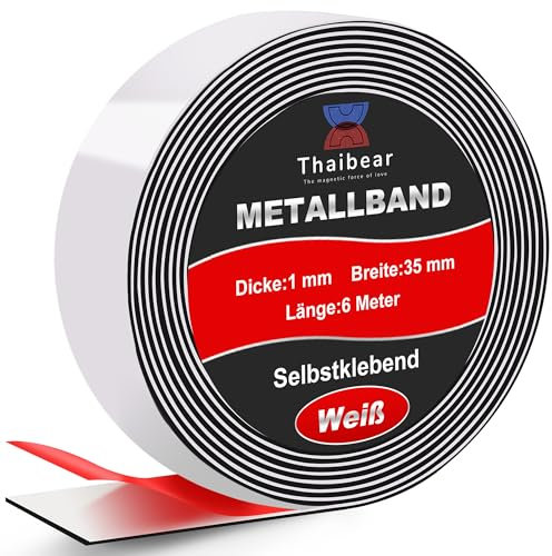 Thaibear Metallband selbstklebend Ideal für Magnete & T-onies®-Figuren & Regale (35mm x 6m, Weiß) Magnetleiste selbstklebend & zuschneidbar, Magnetband für Magnete, Ferroband, Eisenband