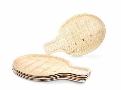 BOX And Tree-25 - Tabla aperitiva de madera de palmera, vajilla desechable, aspecto de madera natural, estilo bambú, bandeja desechable, queso, aparador, embutidos, pastelería, aparador frío (31 x 19