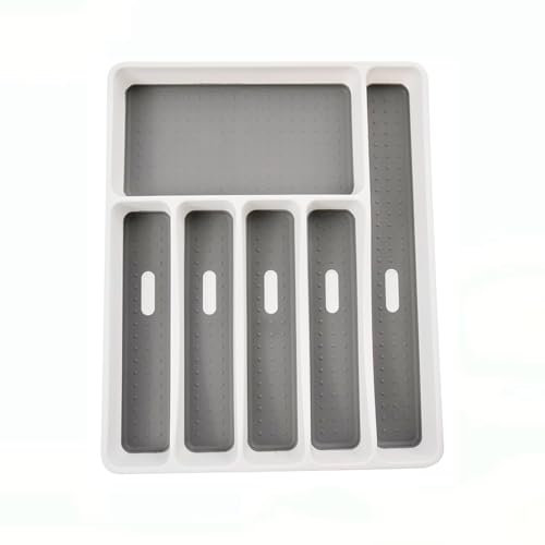 MIATTCLD Silverware Organizer for Kitchen Drawer, Plastic Cutlery Tray 6 Compartment Utensil Organizer with Non-slip TPR Lining, Drawer Organizer Flatware Holder for Kitchen Tableware Storage