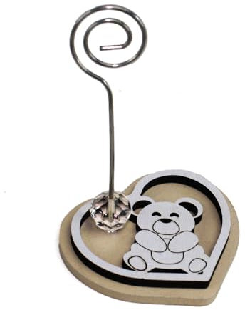 DLM35312 Portafoto Memo Clip Cuore in Legno e Cristallo Orso Orsetto Nascita Compleanno Battesimo bomboniera