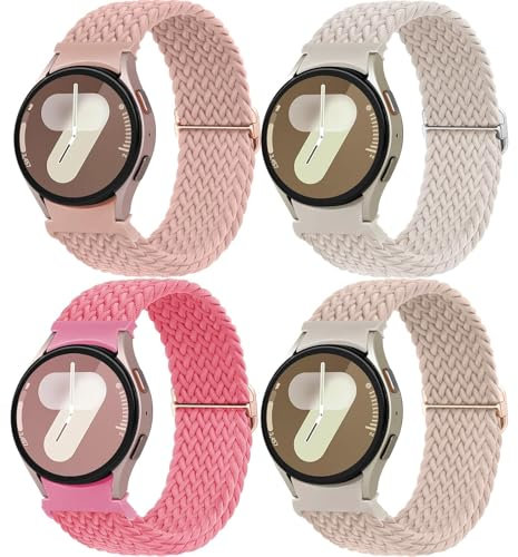 4 Stück Ein Klick Geflochtenes Armbänder für Samsung Galaxy Watch 7 4 6 5 FE Armband 40mm 44mm/6&4 Classic 47mm 43mm 46mm 42mm/5Pro 45mm,Elastische Nylon Strap Band für Galaxy Watch 7 4 6 5 Armband